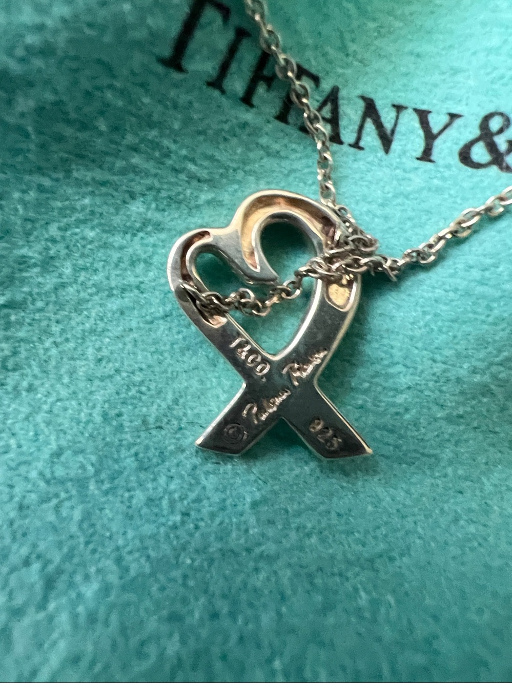 Tiffany & Co. Silver Ribbon Heart Necklace with Tiffany Blue Pouch - Picture 3 of 3